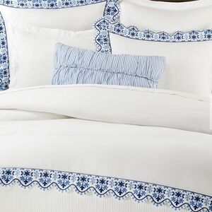 Pottery Barn Zoe King Duvet Set with Blue Floral Scallop Trim